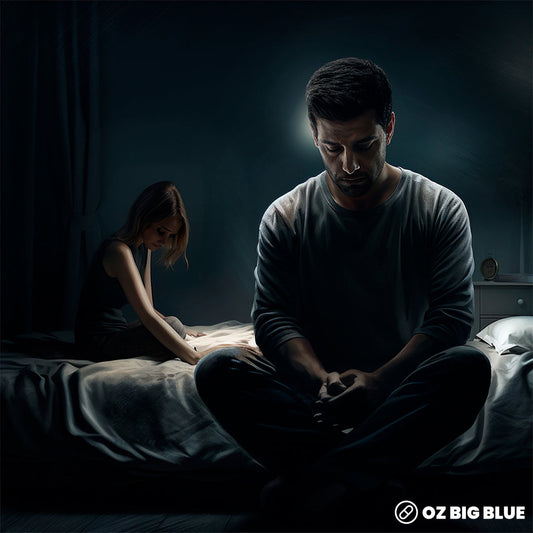 Man feeling stressed in bedroom – psychological ED